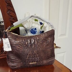 Brahmin Heather In Cocoa Folly Crocodile-Embossed Shoulder Bag
